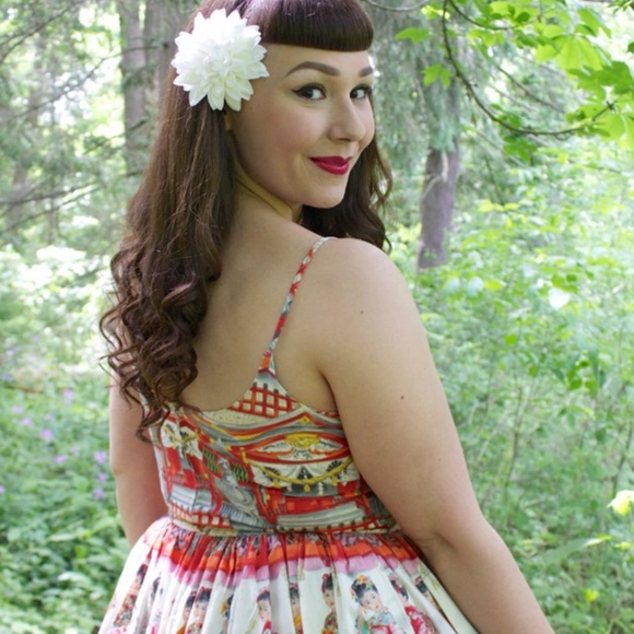 Bernie Dexter Geisha Retro Pin Up Dress Rare HTF Japanese Print Plus Size 2X - Picture 7 of 15